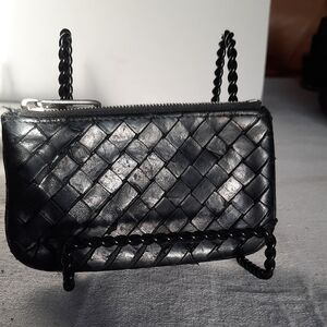 Bottega Veneta Black Metallic Woven Clutch